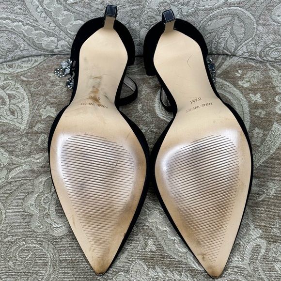 Nine West Black Suede Stiletto with Ankle Strap and Rhinestone Ankle Chain - Picture 6 of 7